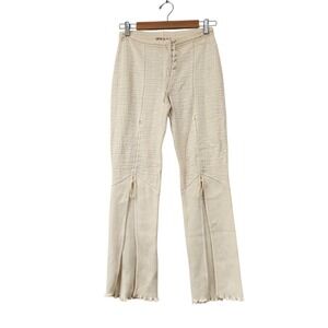 White Llama Women's Size Small Handcrafted Knit Flare Pants Lace-Up Boho Hippie
